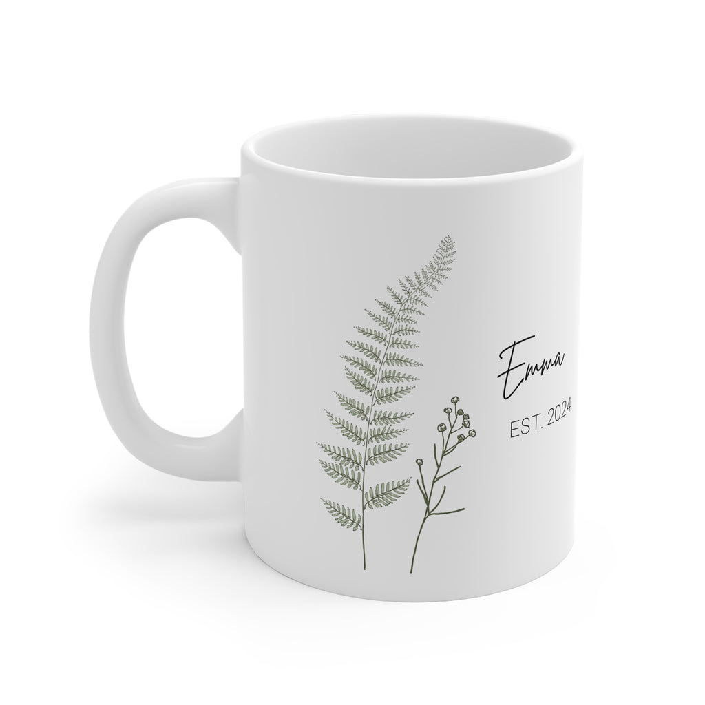 Personalised Botanical Mug | Custom Name 11oz Ceramic Coffee Mug