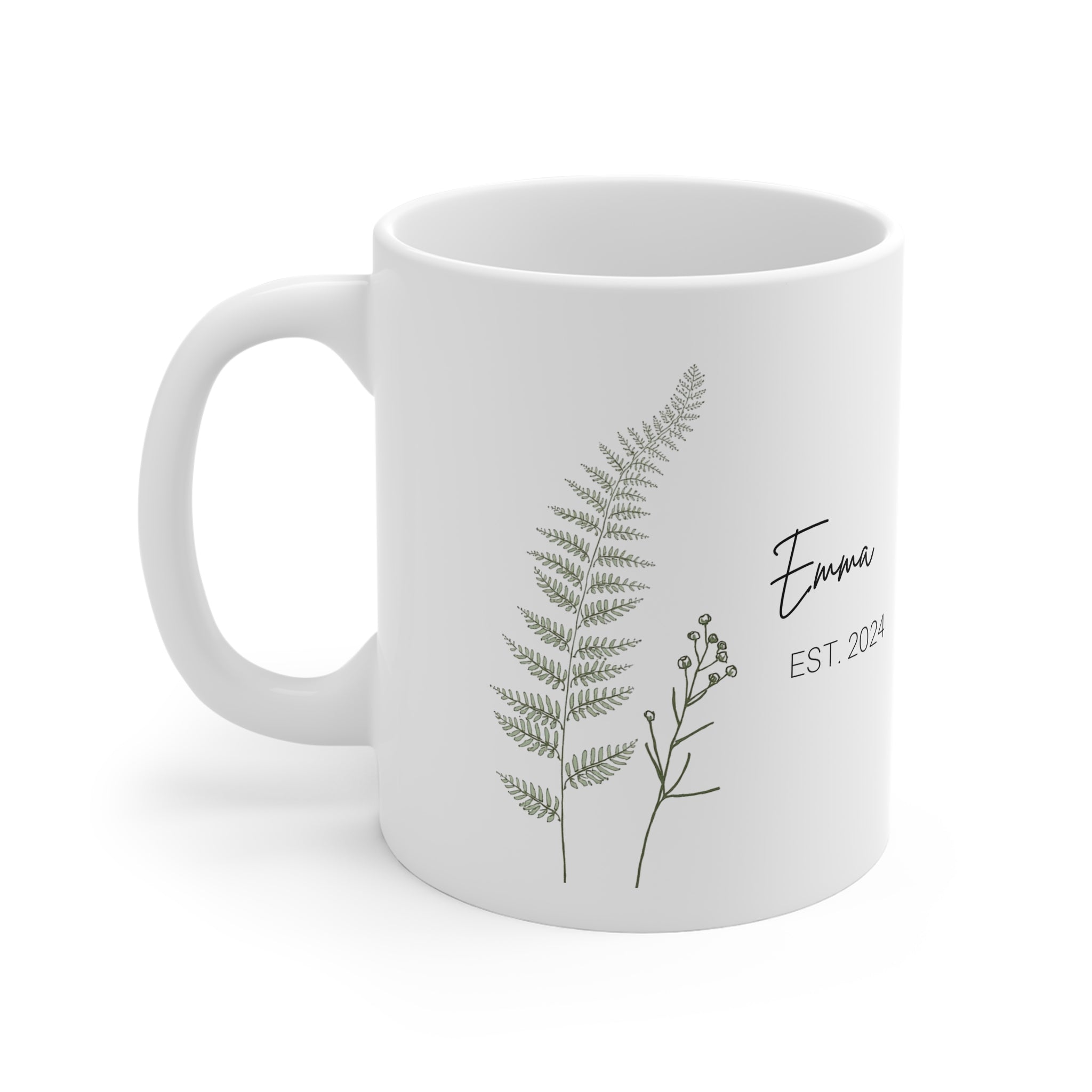 Personalised Botanical Mug | Custom Name 11oz Ceramic Coffee Mug