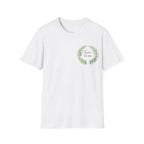 White T-shirt with green fern wreath chest print and EST. 2024