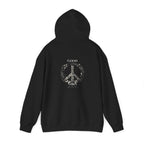 Black unisex hoodie with "GOOD VIBES" wreath logo on the back of the hood.