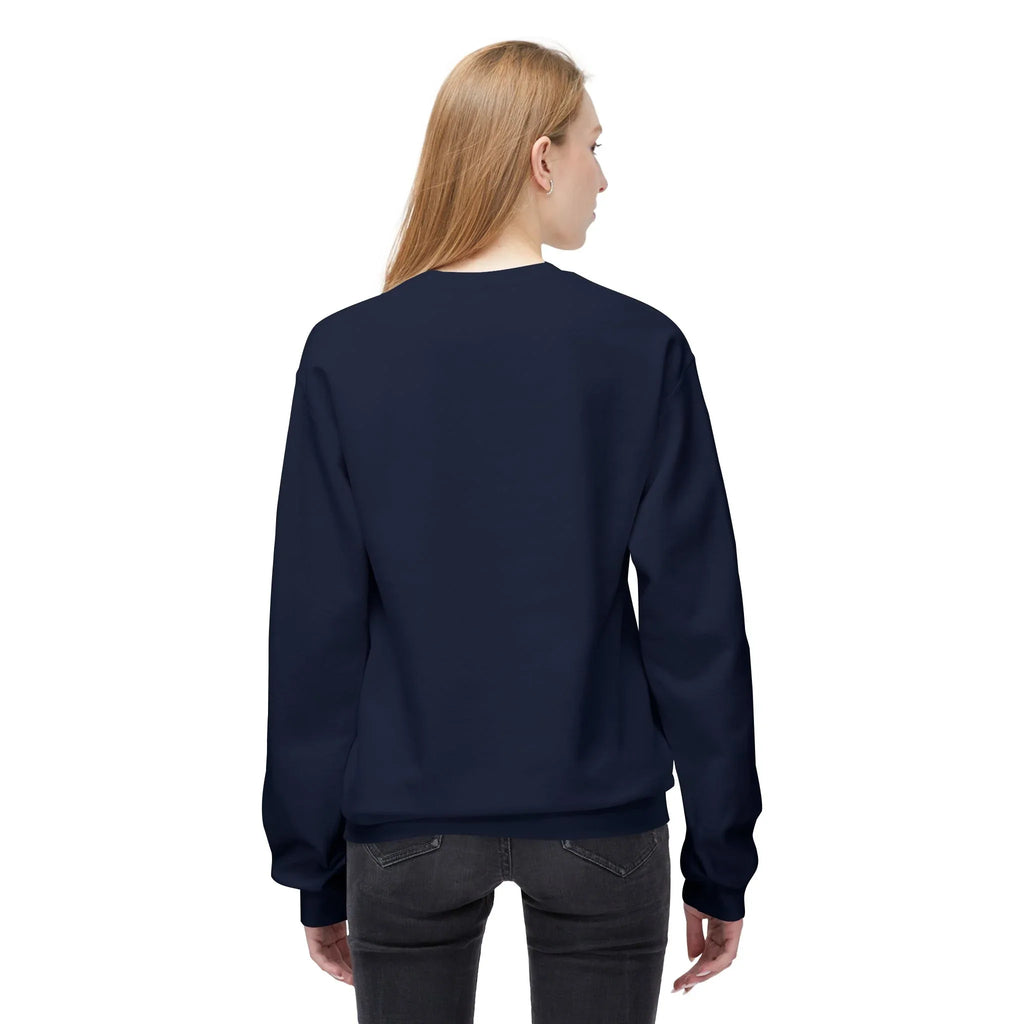 Navy dad joke sweatshirt, plain back view
