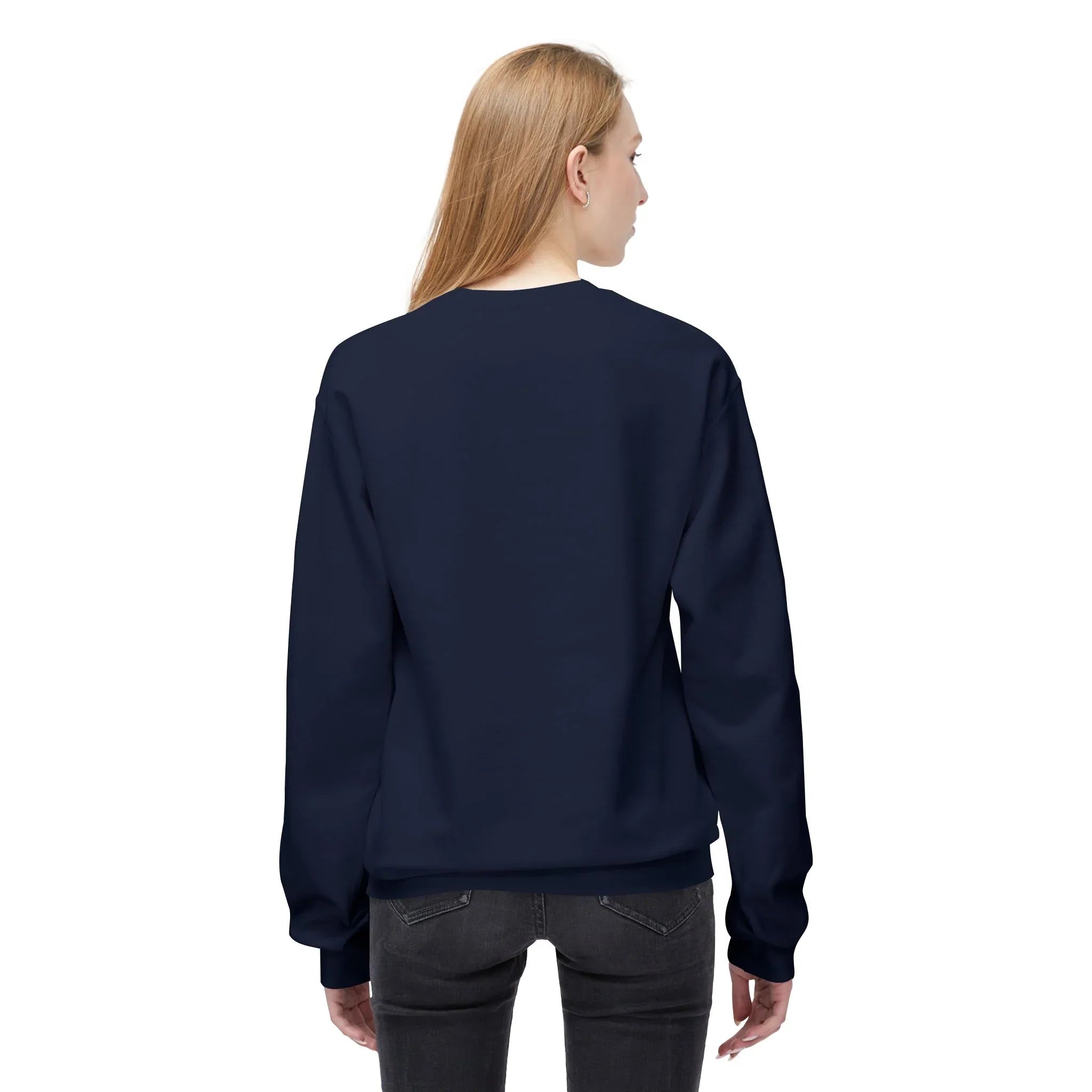 Navy dad joke sweatshirt, plain back view
