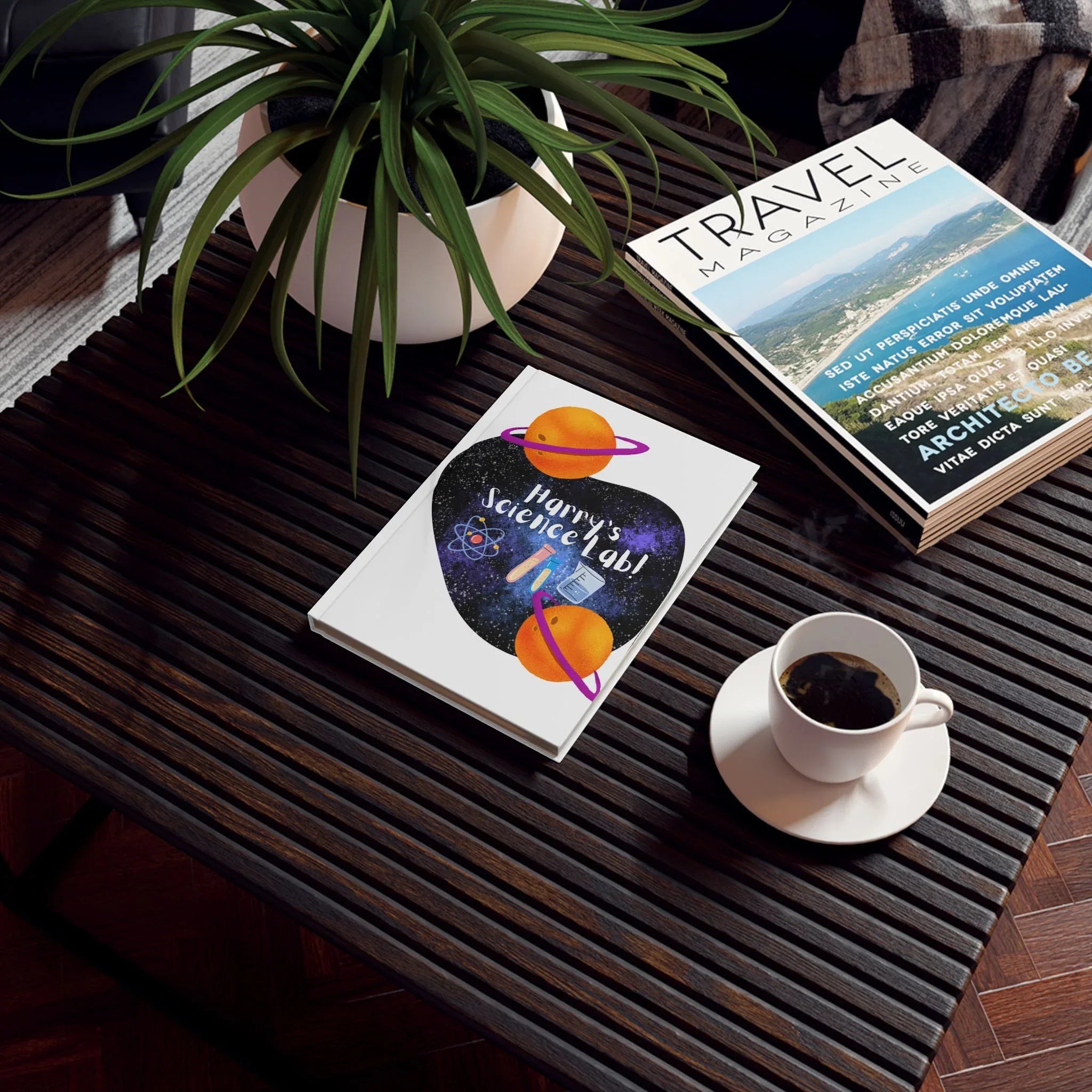 Science-themed journal with heart-shaped space cover graphic