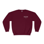 Personalised sweatshirt in burgundy with front text "SISTER" and small Est date
