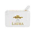 White mini clutch bag with gold zipper and Happy Birthday cake design, personalized LAURA