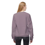 Mauve sweatshirt with crew neck and long sleeves, back view.