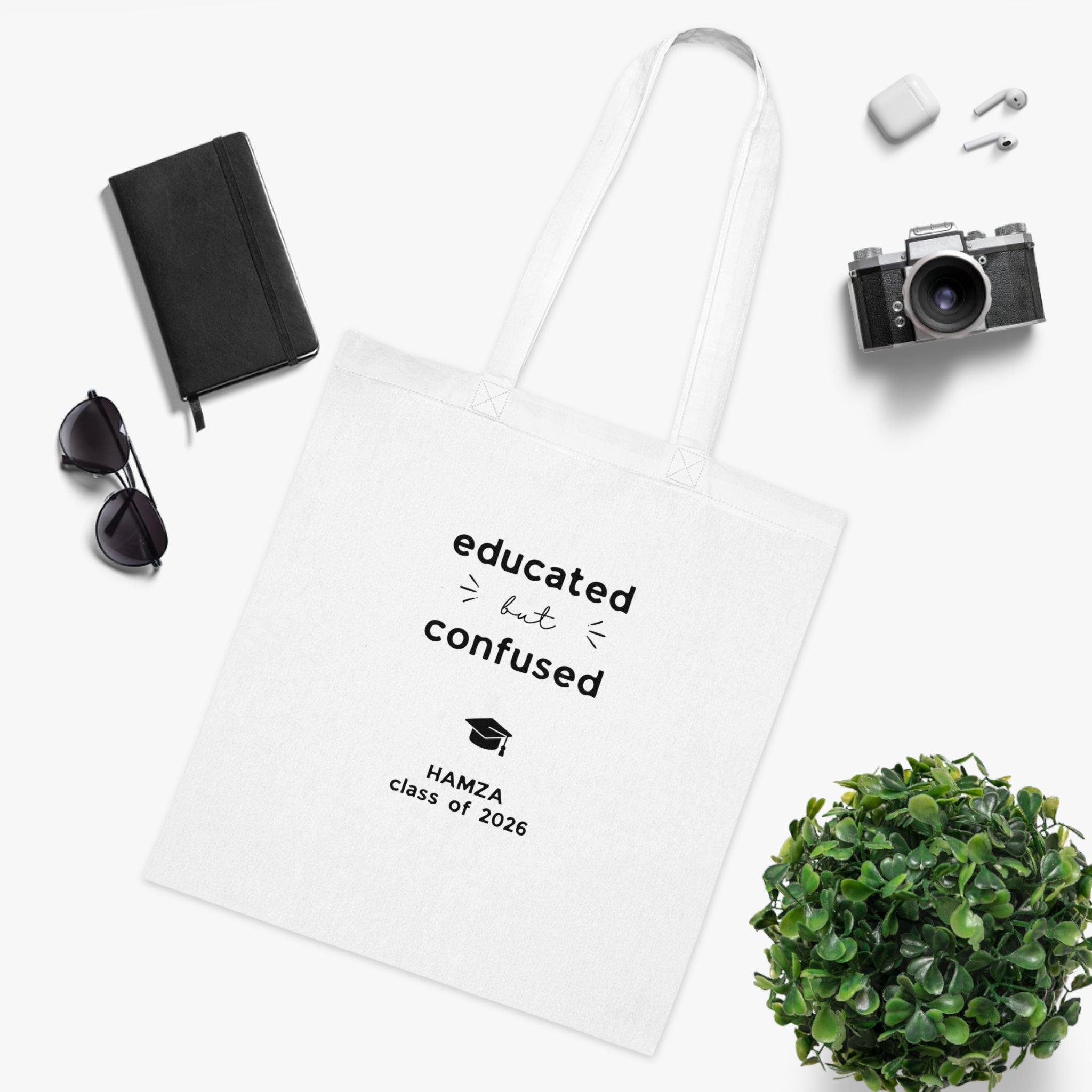 Graduation Tote Bag — "educated but confused" Personalised Class of 2026 Cotton Tote