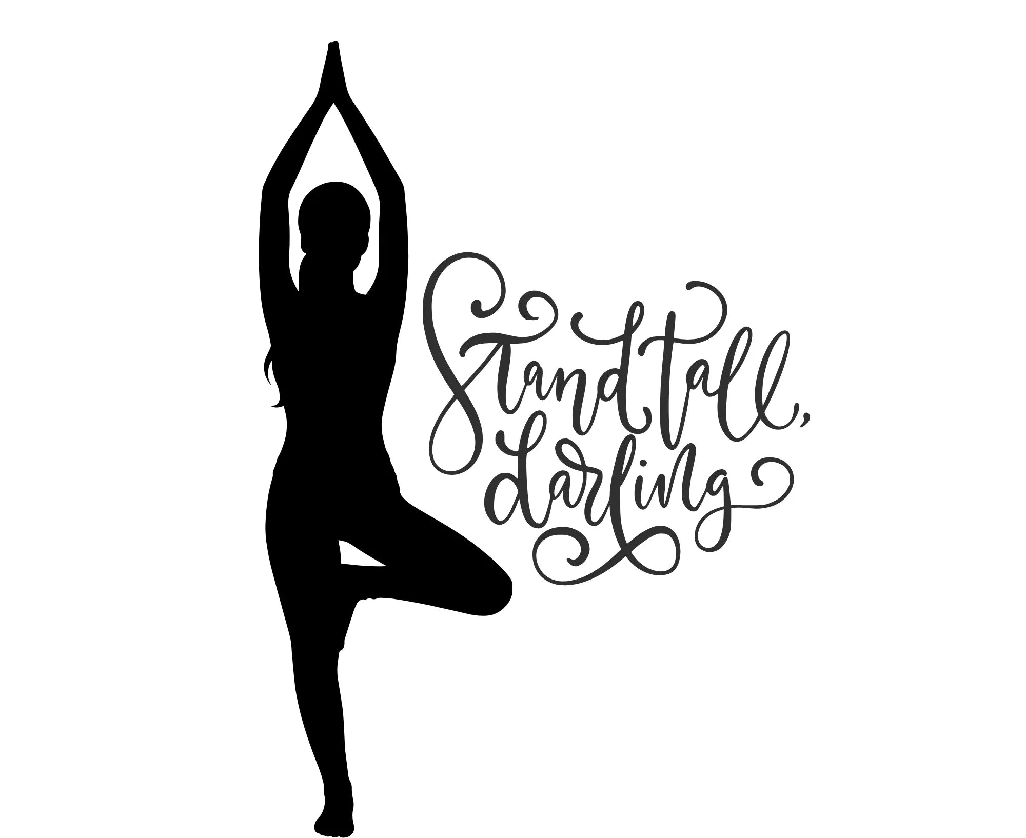 Dancer silhouette and script inspirational text graphic on white