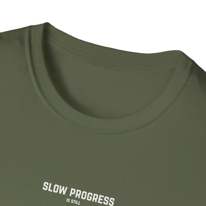 Motivational T-Shirt — "Slow Progress Is Still Progress" Minimal Plant Design