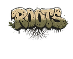 Hoodie front graphic print with Roots lettering and green speckled texture
