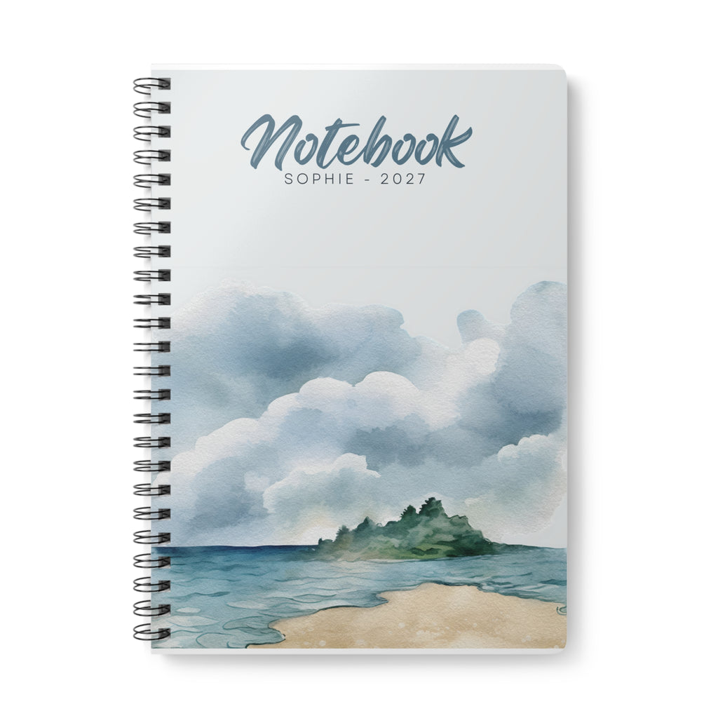 Personalised Coastal Watercolour A5 Notebook — Seaside Beach Wirobound Journal