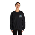 Black crewneck sweatshirt with embroidered camera icon and name SAM on chest