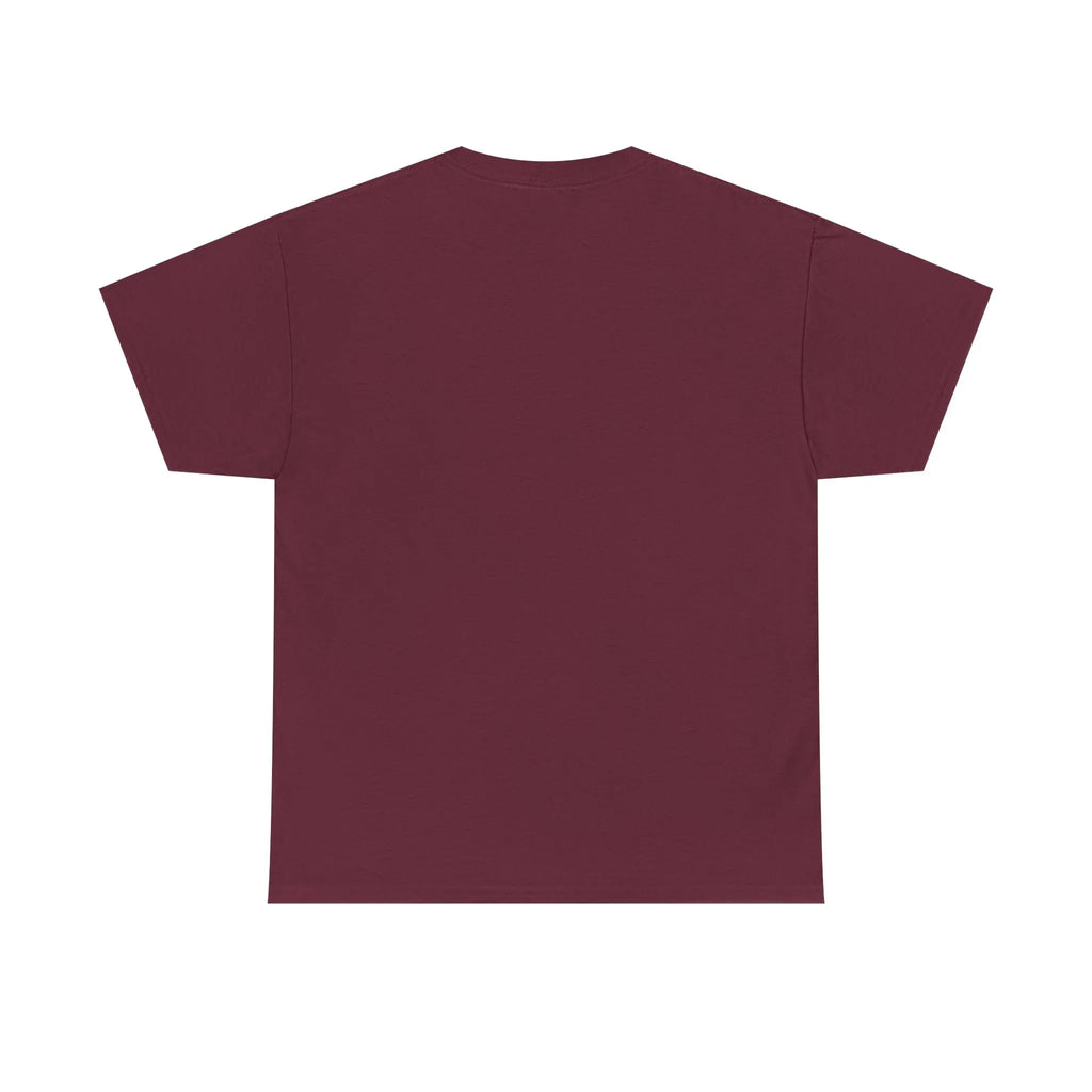 Unisex heavy cotton tee in maroon, back view