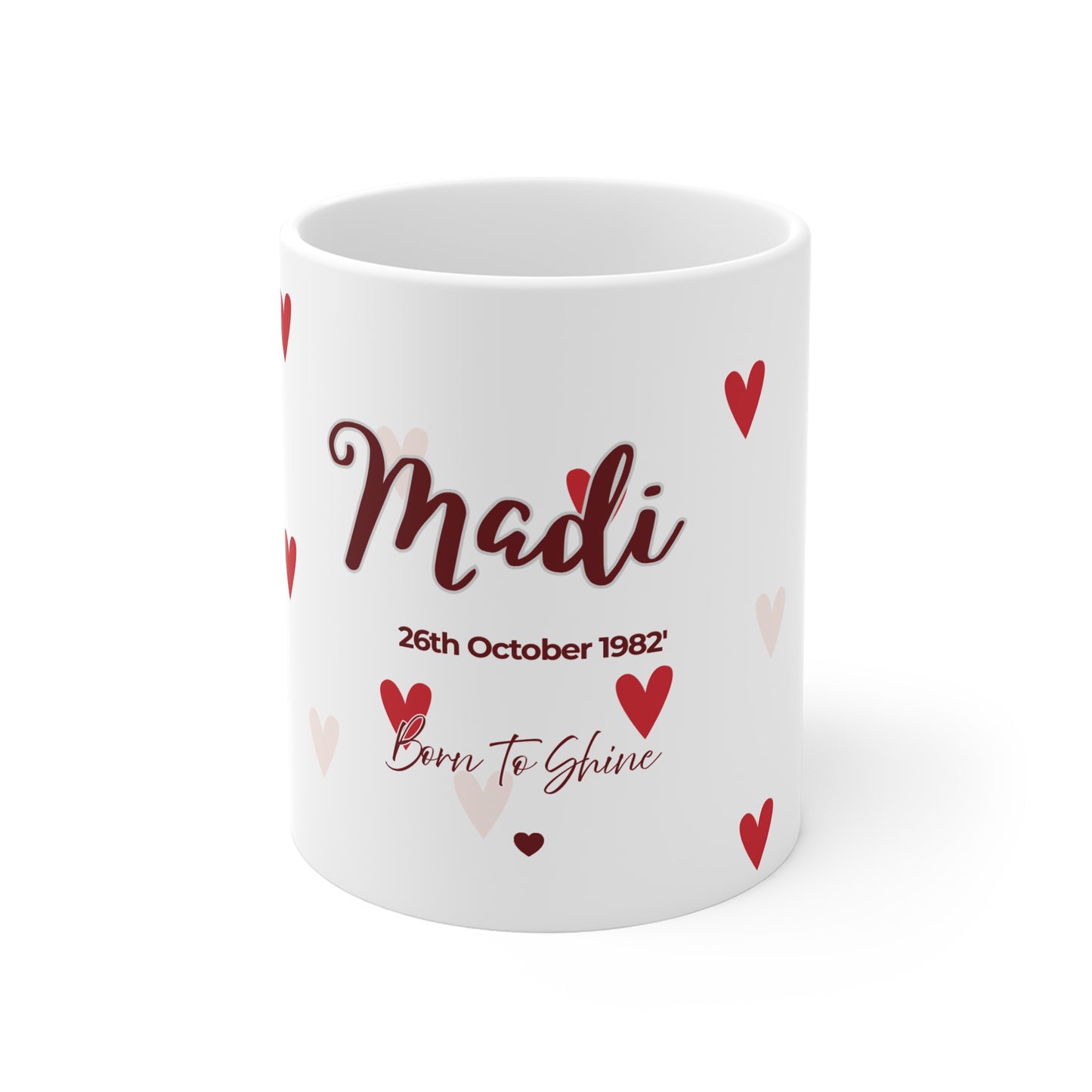 Personalised Heart Mug — Custom Name & Date Gift