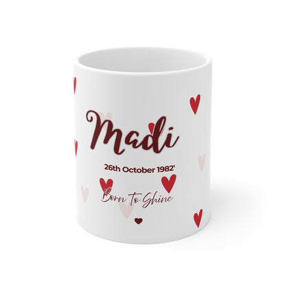 Personalised Heart Mug — Custom Name & Date Gift
