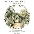 Decorative mug design with garden path illustration and laurel wreath