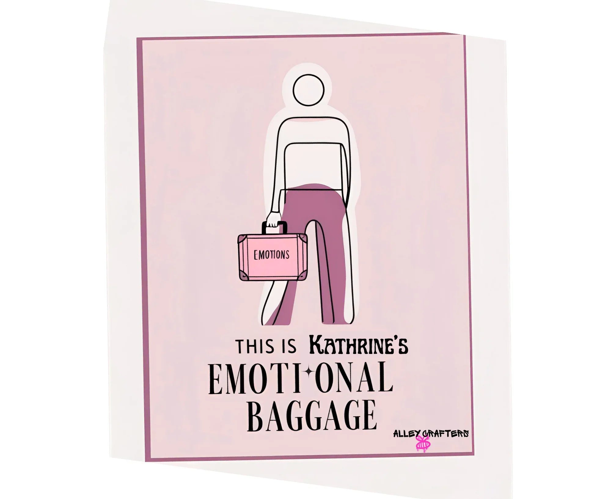 White canvas tote bag front view with pink-toned graphic design panel.