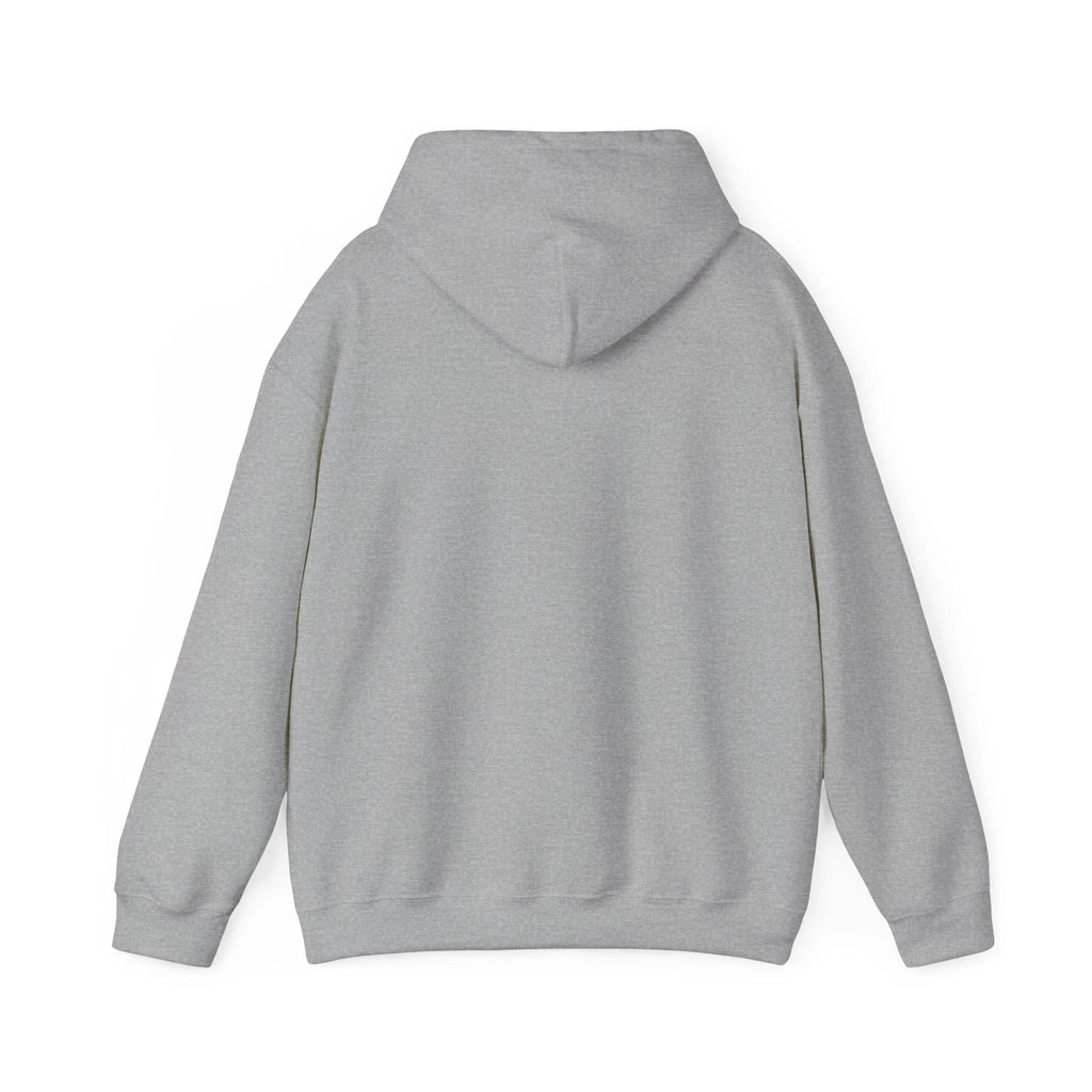 Sport grey hoodie back view with hood and relaxed long sleeves