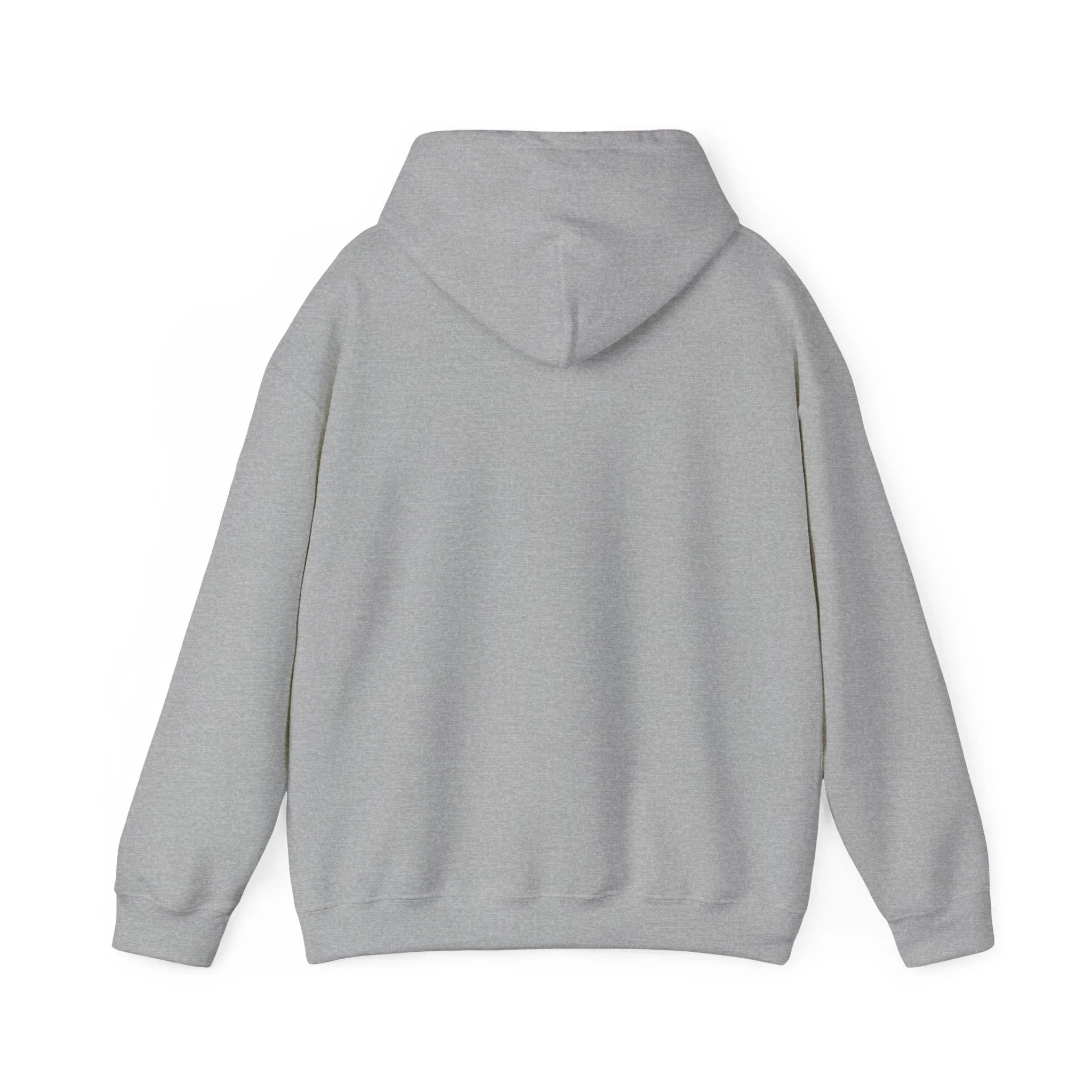 Sport grey hoodie back view with hood and relaxed long sleeves