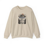 Sand crewneck sweatshirt with centered front mountain quote graphic