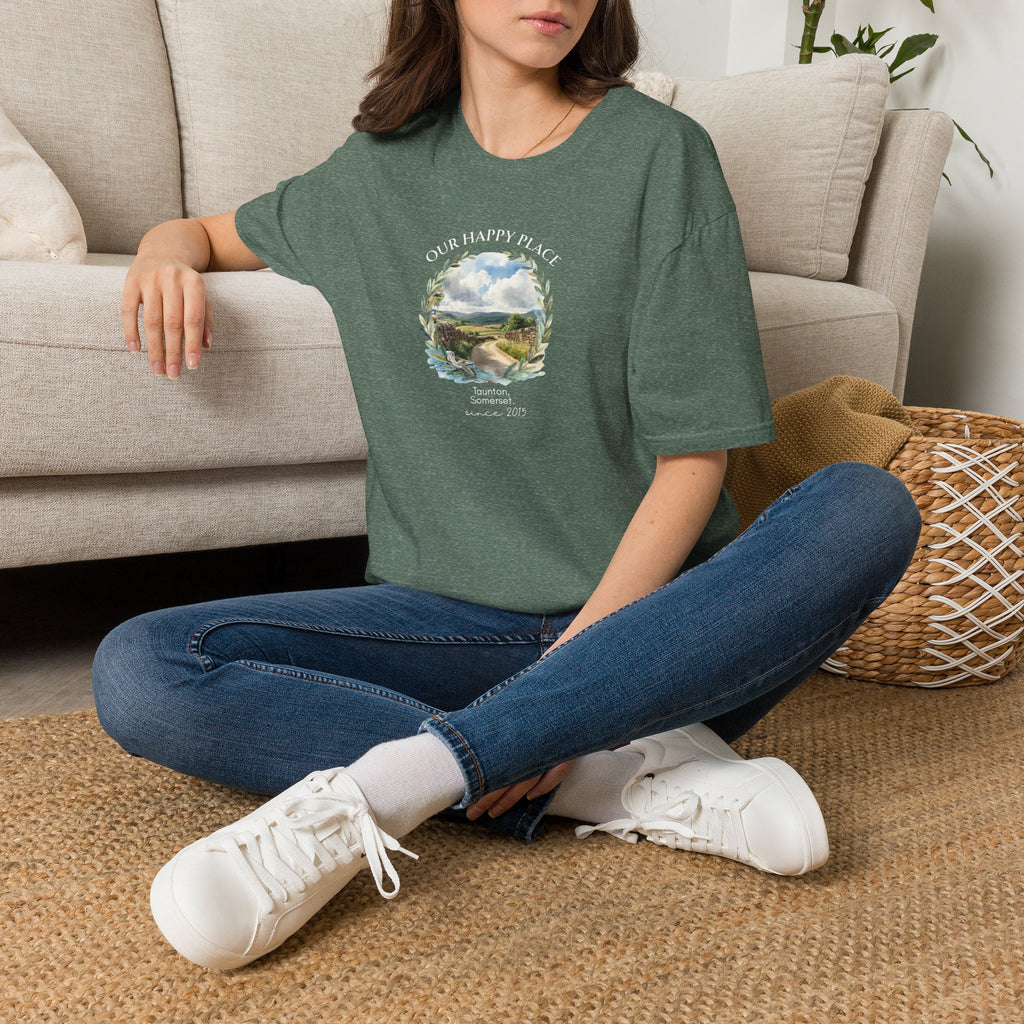 Our Happy Place Scenic T‑Shirt — Personalized Town Landscape Tee