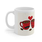 White ceramic coffee mug with red heart coffee cup graphic and 'I Love You More Than Coffee.'