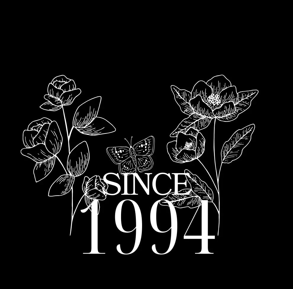 Ceramic coffee mug with floral line art and 'SINCE 1997' print