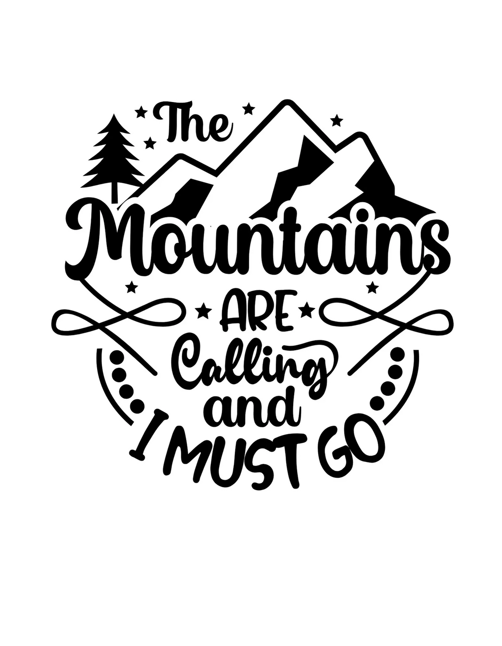 Close-up of white hoodie graphic: “The Mountains are calling and I must go”