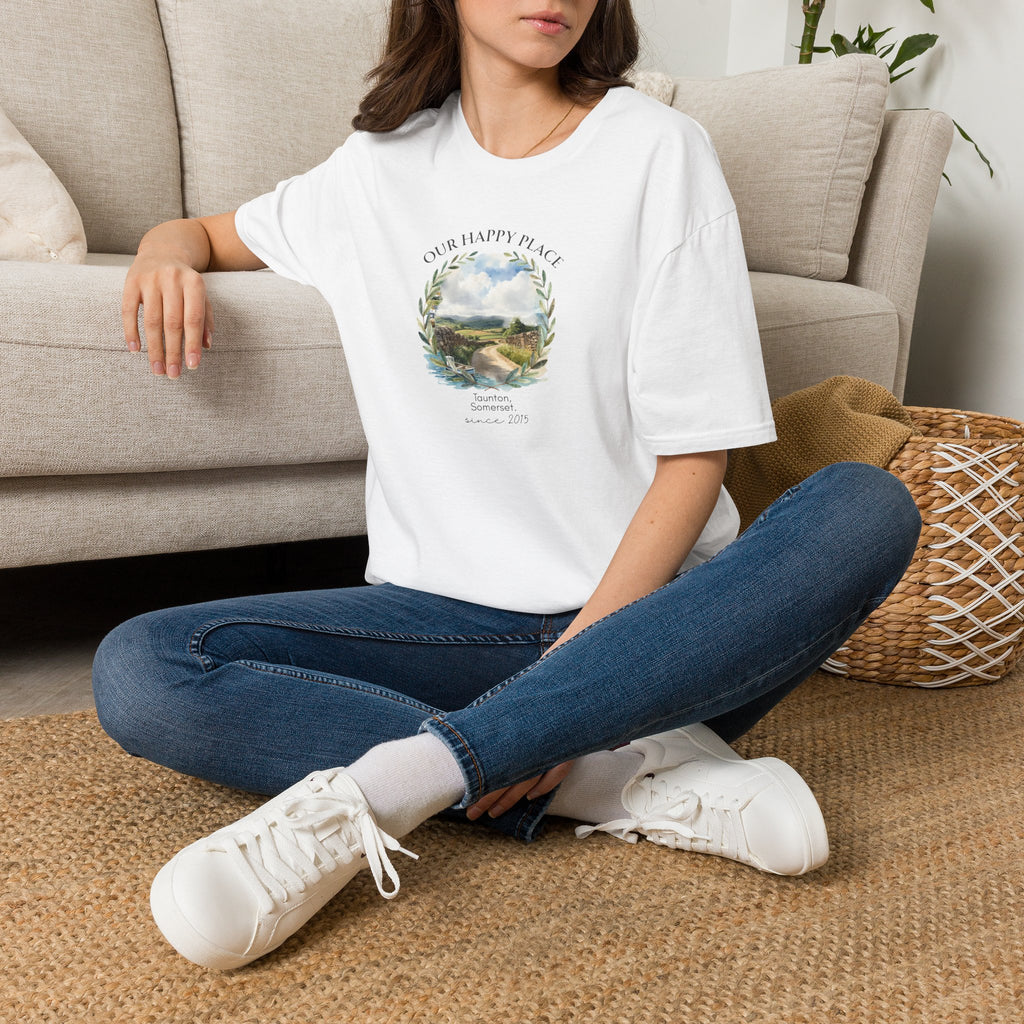 Our Happy Place Scenic T‑Shirt — Personalized Town Landscape Tee