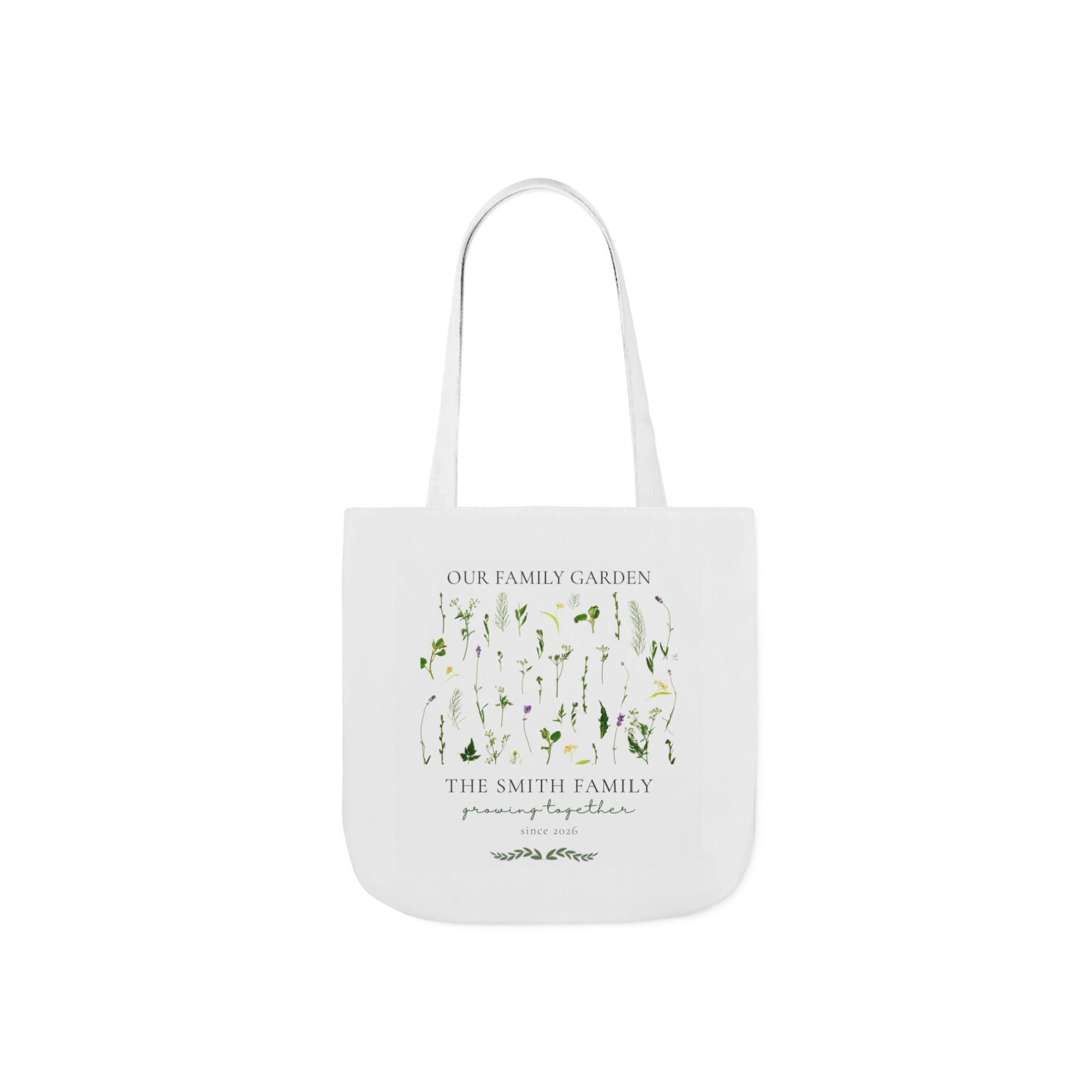 Our Family Garden Personalised Tote Bag — Custom Family Name Floral Canvas Gift