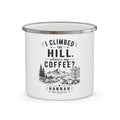 Personalised Enamel Camping Mug — I Climbed the Hill, Where's My Coffee?
