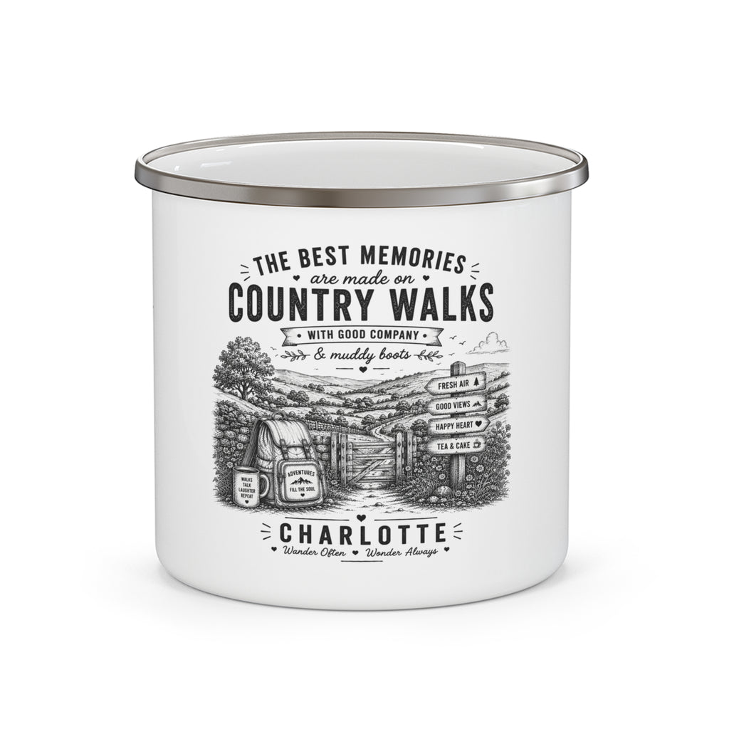 Personalised Enamel Camping Mug — "The Best Memories Are Made on Country Walks"