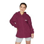 Maroon hooded lightweight windbreaker jacket with Alley logo