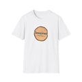 White crew-neck T-shirt with circular tree-ring badge graphic reading 'Seasoned'