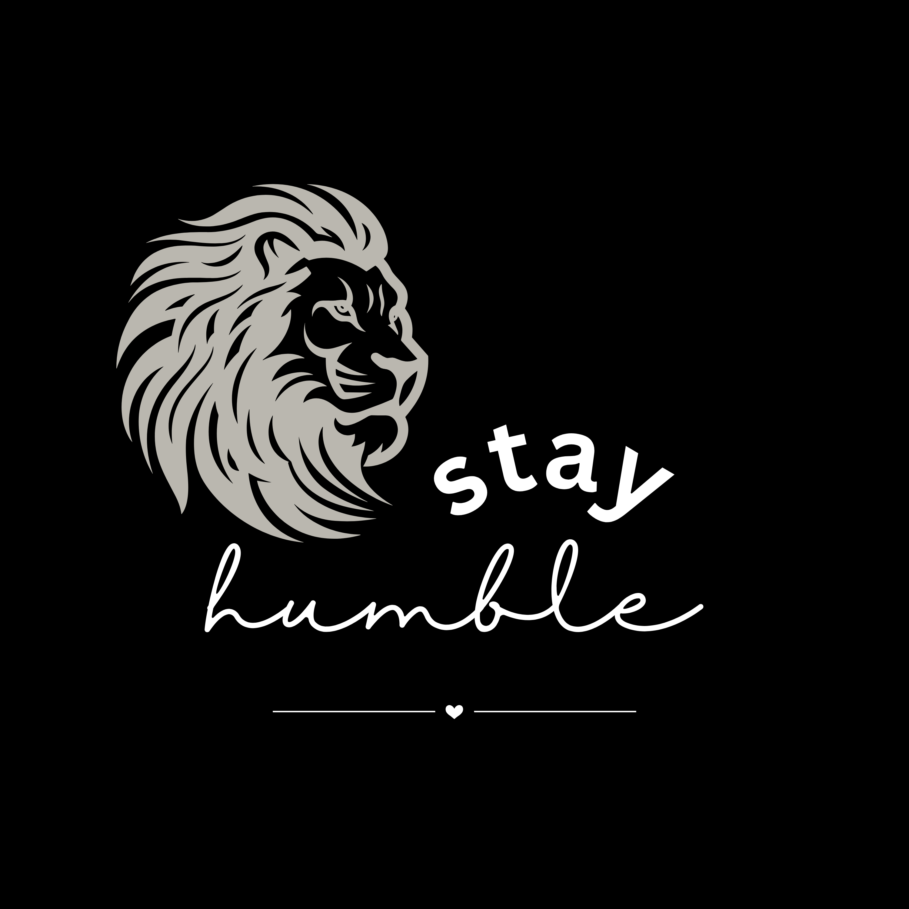 Black lion head and “stay humble” graphic hoodie front design