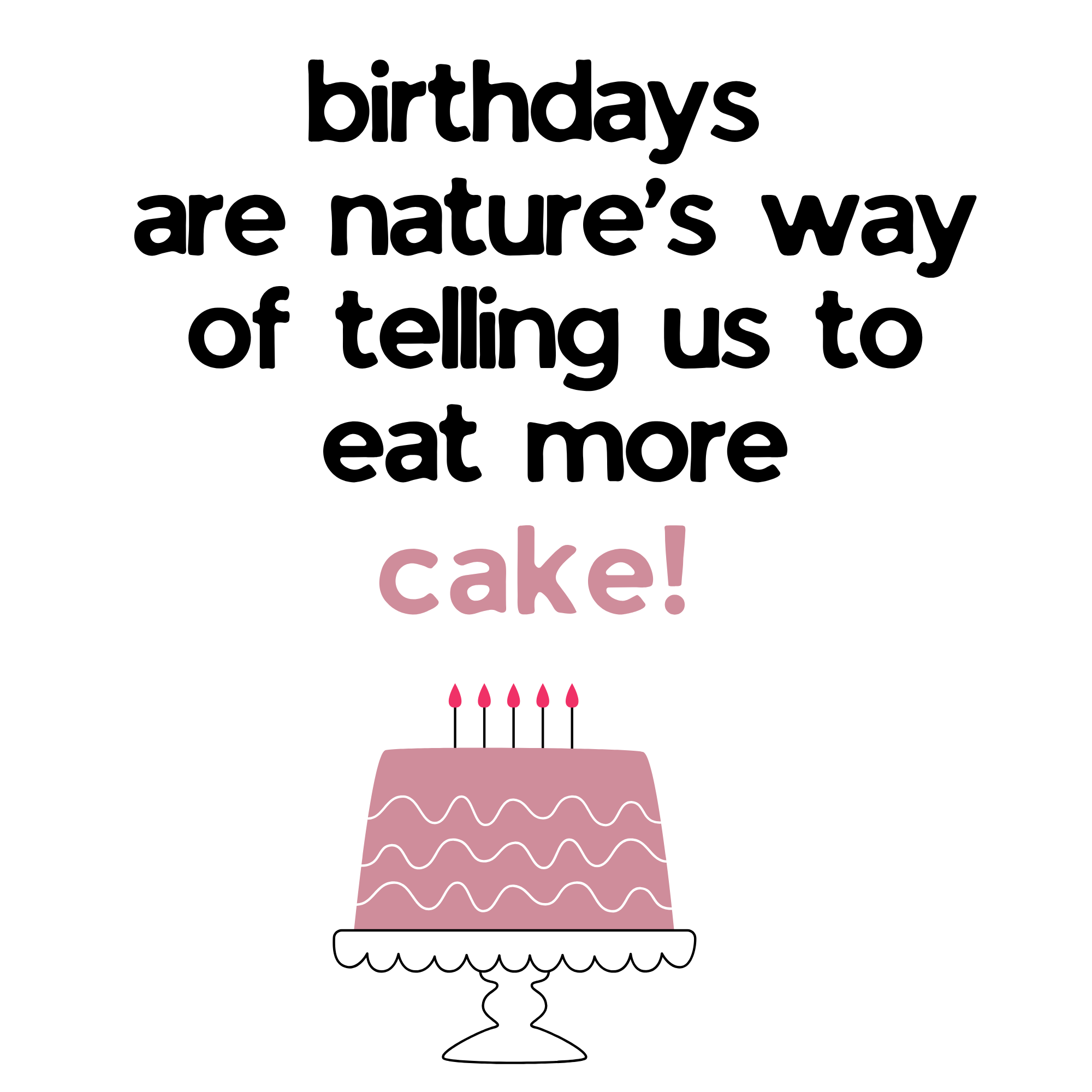 Tote bag design text: birthdays are nature's way of telling us to eat more cake