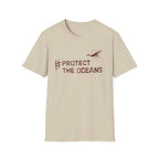 Sand T-shirt with #PROTECT THE OCEANS text and bird graphic on chest