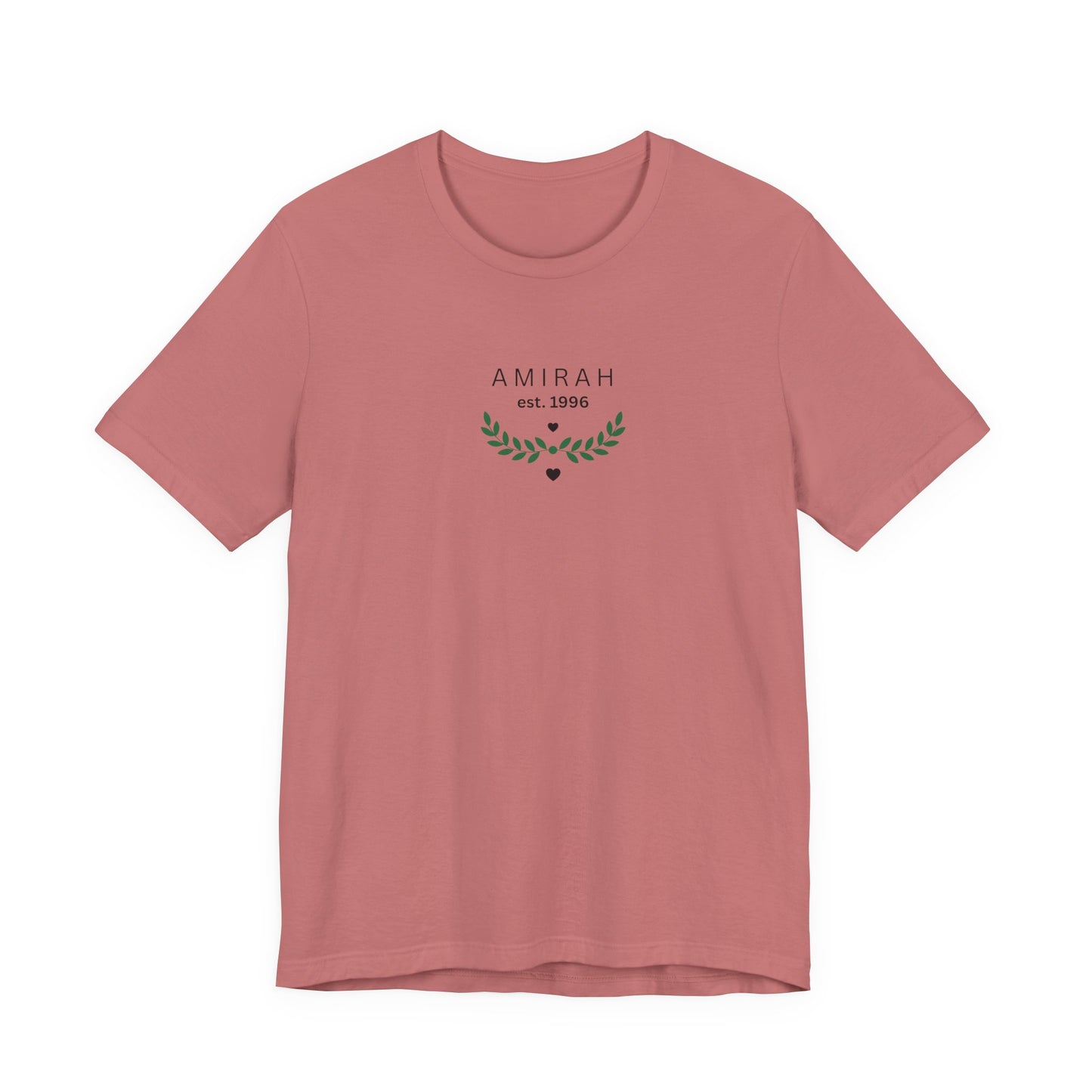 Personalized Name Tee — “AMIRAH est. 1996” Floral Monogram T-Shirt