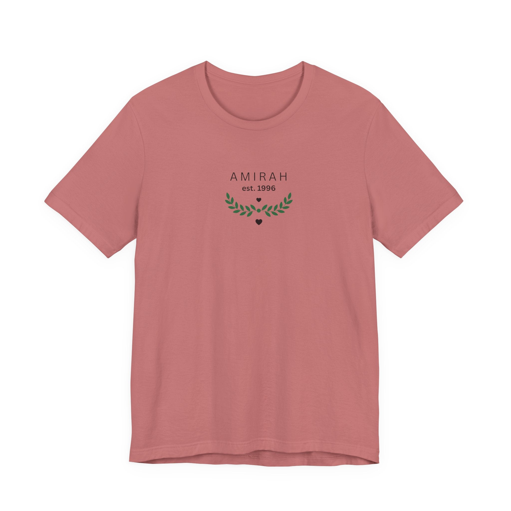 Personalized Name Tee — “AMIRAH est. 1996” Floral Monogram T-Shirt