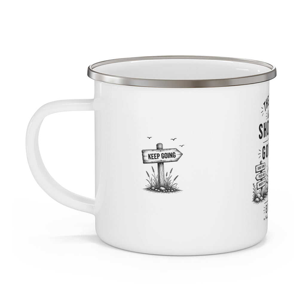 Personalised Enamel Camping Mug — "The Walk Looked Shorter on Google" Funny Hiking Gift