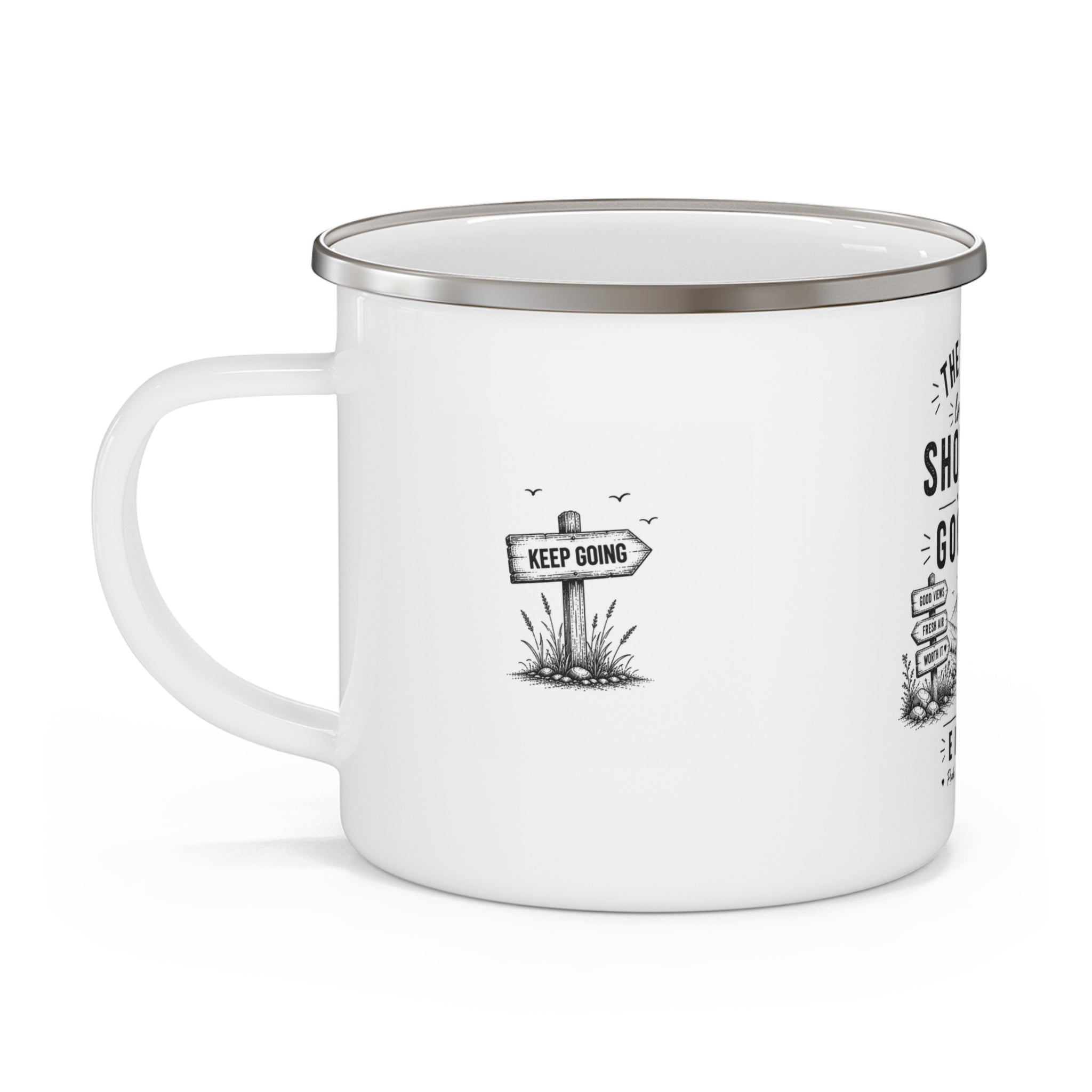 Personalised Enamel Camping Mug — "The Walk Looked Shorter on Google" Funny Hiking Gift