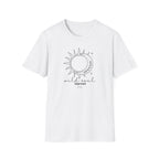 White graphic T-shirt with sun/moon emblem and 'wild soul Harriet' print