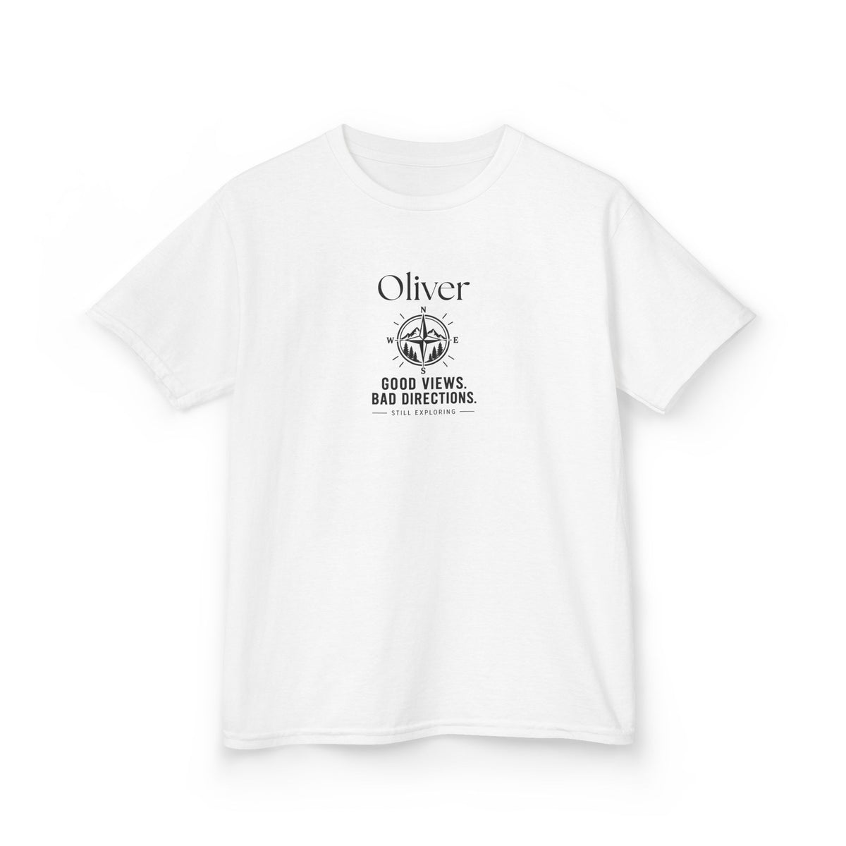Kids' Adventure T-Shirt — Compass Design "Good Views, Bad Directions"