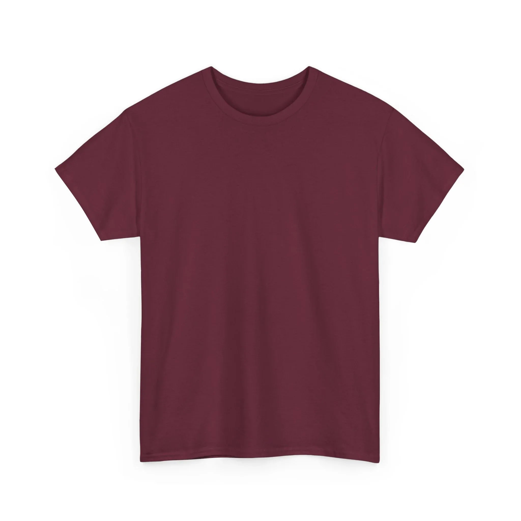 Unisex heavy cotton tee in maroon, front view