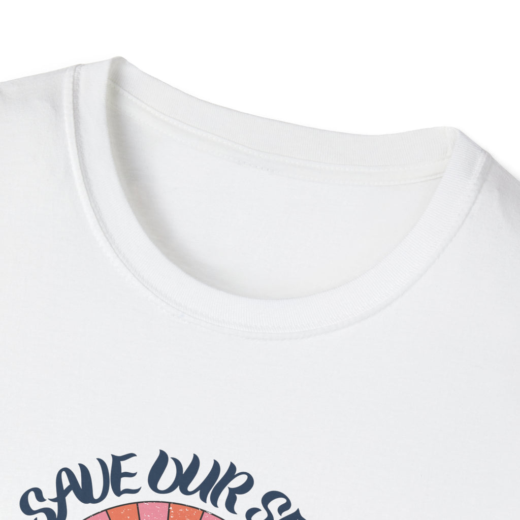 Save Our Seas T-Shirt | Retro Sunset Ocean Conservation Tee UK - AlleyCrafters