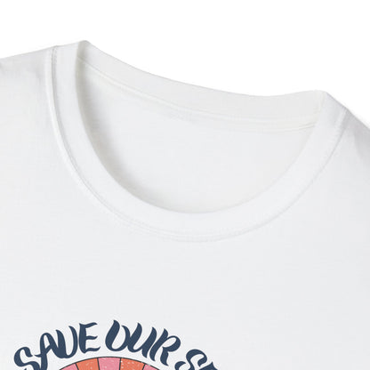 Save Our Seas T-Shirt | Retro Sunset Ocean Conservation Tee UK