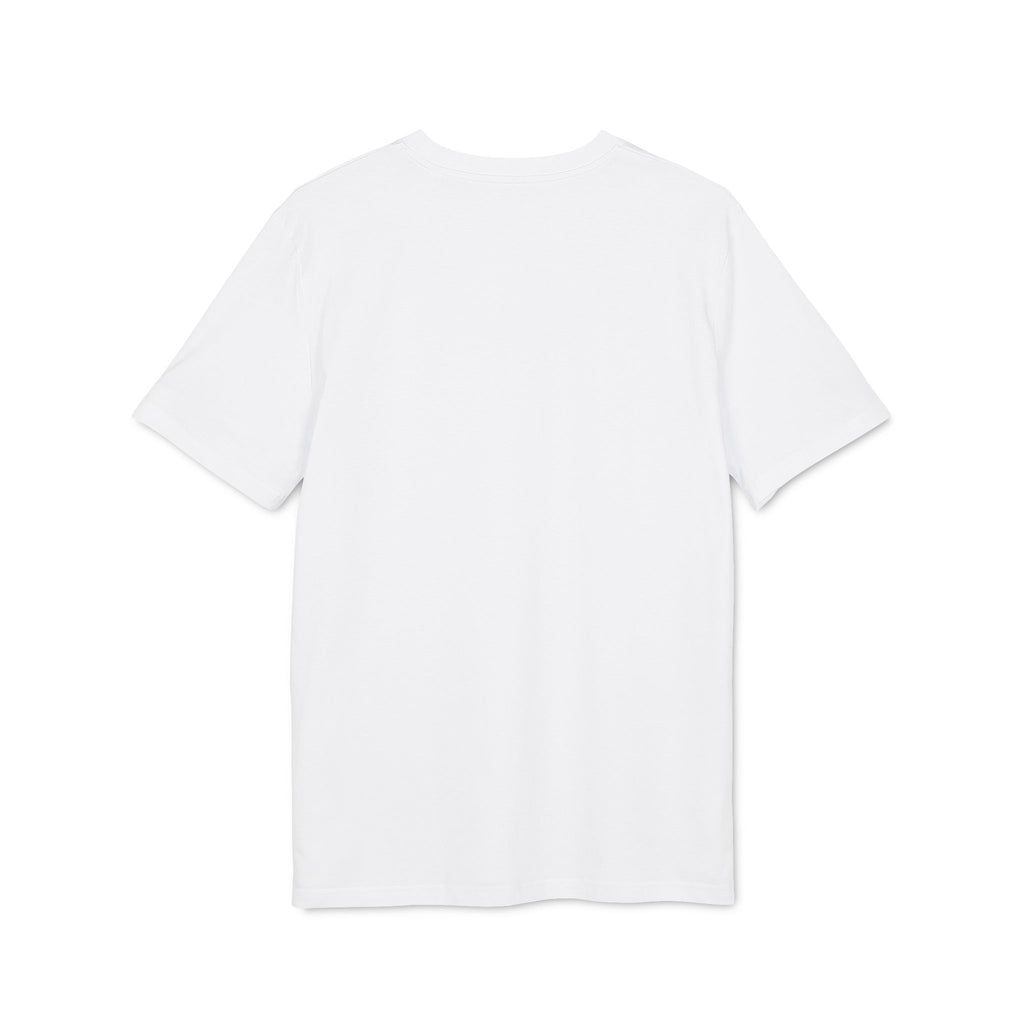 White t-shirt back view, plain fabric with short sleeves