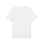 White t-shirt back view, plain fabric with short sleeves