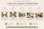 Personalised tote bag design options showing five illustrated scene choices