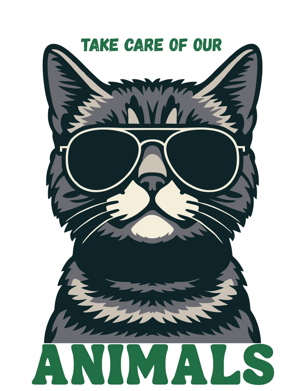 Cat Sunglasses Sweatshirt – 'Take Care of Your Animals' Cozy Crewneck - Alley Crafters